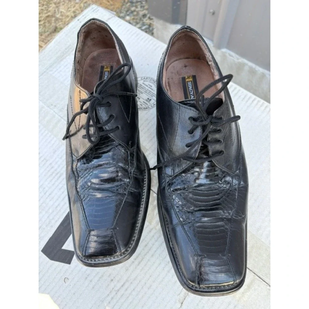 Stacy Adams Mens Black Leather Square Toe Genuine Snake Skin Oxford Shoes 8.5M